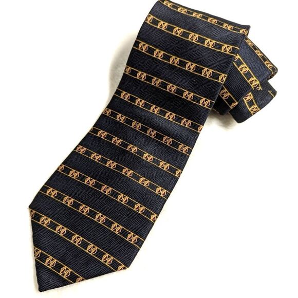 Vintage Neo Bill Blass 100% Silk Tie - Classic Black & Gold Motif - Picture 2 of 11